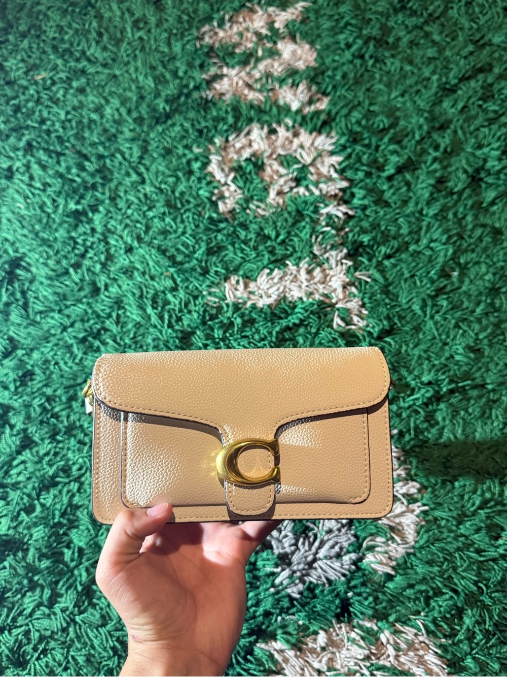 Coach Cream Pebbled Leather Mini Crossbody with Gold 'C' Hardware
